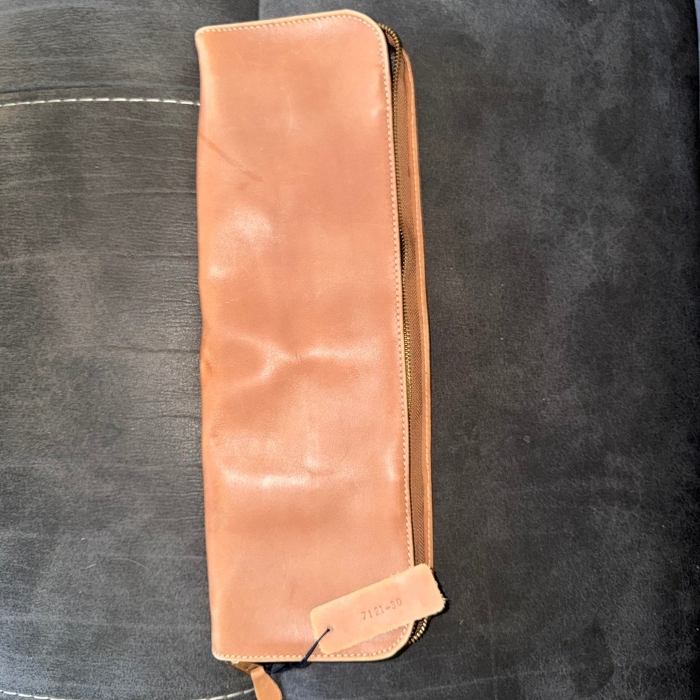 Jos A Bank Tan Genuine Leather Necktie Travel Case Zip Organizer 7121-30 Vintage